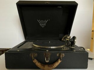 Vintage Rca Victor Victrola Portable Record Player Black Suitcase,  Camden Nj