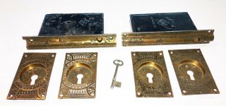 Vintage Victorian Brass Pocket Door Locking Hardware Set - Absolutely Stunning