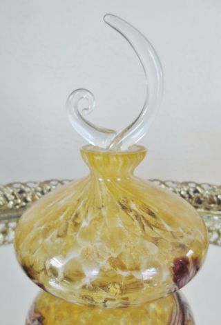 Vintage Murano Glass Heavy Perfume Bottle - Mottled Gold Flake Chocolate Swirl