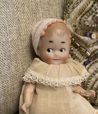 Cute 6” Antique Character German Baby Googly Bisque Head Doll Antique Dress