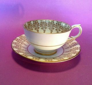 Windsor Pedestal Tea Cup And Saucer - White And Gold With Pink Rose - England 3