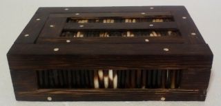 Vintage Porcupine Quill Hide Box Sliding Panel 6 - 1/2 " X 4 - 3/8 " X 2 " Brown White