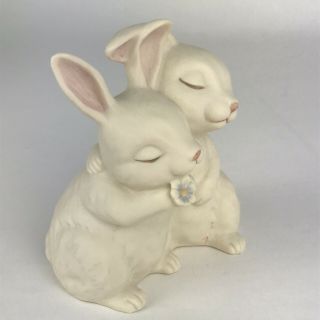 Porcelain Figurine Homco 1990 “He Loves Me” Easter Bunnies Hugging Rabbits Vtg 2