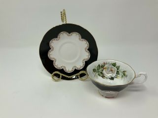 Antique Queen’s Fine Bone China England Tea Cup And Saucer Ebony