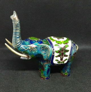 Vintage Brass Figurine Elephant Enamel Cloisonne Trinket