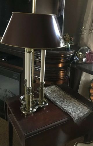 Vintage Stiffel Brass Bouillotte 3 Candle Desk Table Lamp Artemis Shade