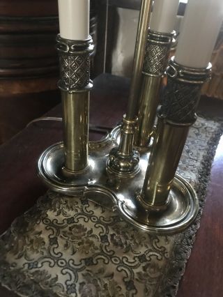 Vintage Stiffel Brass Bouillotte 3 Candle Desk Table Lamp Artemis Shade 3