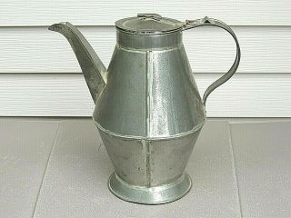 Vintage Handmade Tinsmith Large Coffee,  Tea Soldered Tin Pot W/ Lid,  10 1/2 "