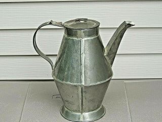 Vintage Handmade Tinsmith Large Coffee,  Tea Soldered Tin Pot w/ Lid,  10 1/2 