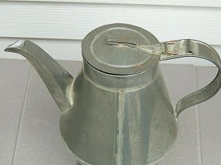 Vintage Handmade Tinsmith Large Coffee,  Tea Soldered Tin Pot w/ Lid,  10 1/2 
