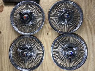 Vintage Ford Mustang Galaxie Fairlane 14 " Hubcaps Wire Wheel Covers Spinners