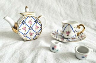 Delton Products Mini Teapot,  Cup and Saucer Set gold trim,  mini cup and pot 2