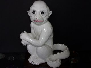 Antique Italy Italian White Porcelain Monkey Figurine Hand Painted Signed 8 "