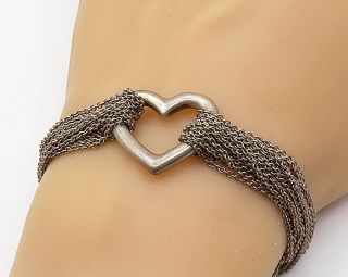 Tiffany & Co.  925 Silver - Vintage Love Heart Multi - Strand Chain Bracelet - B7728