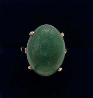 Vintage Jade Ring 585 14ct Yellow Gold - Size P (us 7.  5) - 4.  8grams