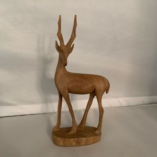 Antelope Gazelle Deer Mid Century Hand Carved Teak Wooden Figurine Vintage 7.  5”