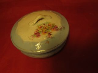 Antique Blue And White Stoneware Glaze Floral Crock Cellar With Lid