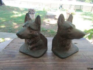 German Shepherd Antique Cast Iron Bronze Bookends Art Deco Great Con 1920s Dog N