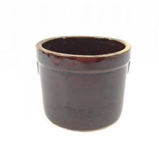 Vintage Round Stoneware Crock Brown Glazed 4.  5 " Tall No Wire Bail Unbranded