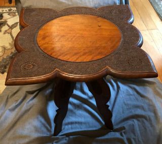 Vintage Anglo - Indian Hand Carved Wood Folding Table