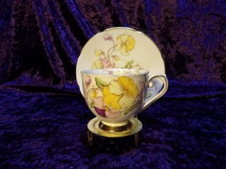 J - Stanley China Yellow And Purple Pansies Tea Cup And Saucer