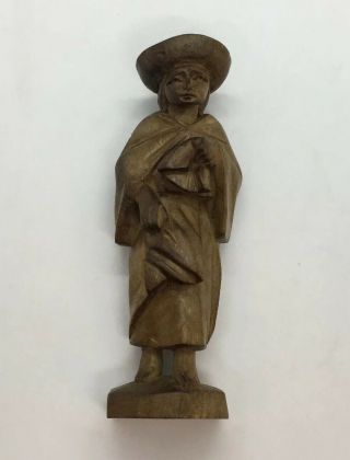 Vintage Hand Crafted Wood Folk Art Statue Man,  Sailor ? Spanish Colonist 5 - 5/8”
