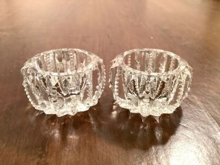 Set Of 2 Vintage Open Salt Cellars Clear Cut Ribbed Glass Round