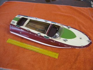 Vintage Toy Wooden Boat,  W/ Two Inboard Motors,