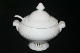 RARE ROYAL SEALY ELECTRIC WHITE SOUP TUREEN With LADLE & LID - SWIRL MANOR 2