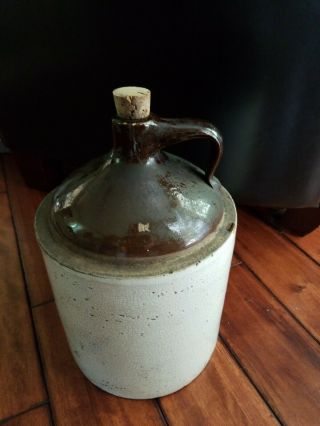 Vintage 2 Gallon Brown Stoneware Jug 2 Gals Shoulder Crock Antique 2
