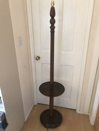 Unique French Vintage Wooden Oak Floor Standing Standard Lamp Companion Table