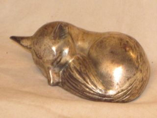 Small Vintage Sleeping Fox Figure Small Statue Paperweight Silver - Plate Animal