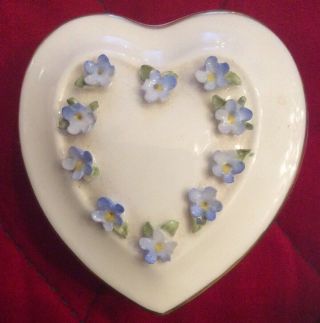 Antique Coalport Porcelain Heart Trinket Box Applied Flowers