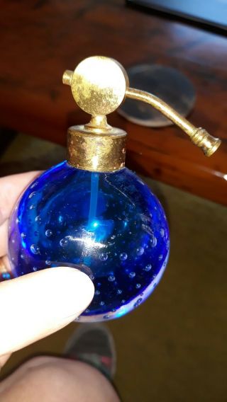 Old Rare Cobalt Blue Glass W/ Silver Overlay Perfume Bottles,  Containers