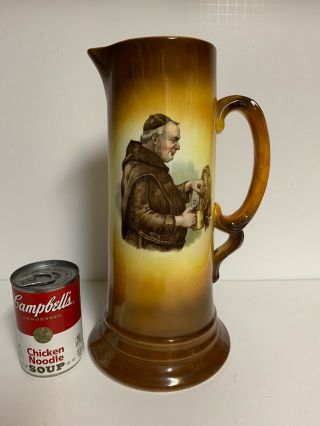 Antique Porcelain Tankard Pitcher Monk Friar W/beer Keg Tap Marked France