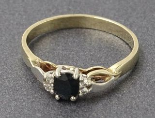 Womens Ring 9ct Yellow & White Gold Sapphire & Diamond Engagement Wed Vintage