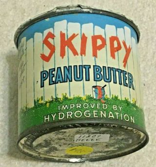Vintage Skippy Peanut Butter Advertising Tin Can 12 Oz. ,  Alameda.  Calif,  C1930 