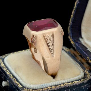 Antique Vintage Art Deco 10k Rose Gold 5.  75 Cts Red Sapphire Band Ring Sz 8.  5