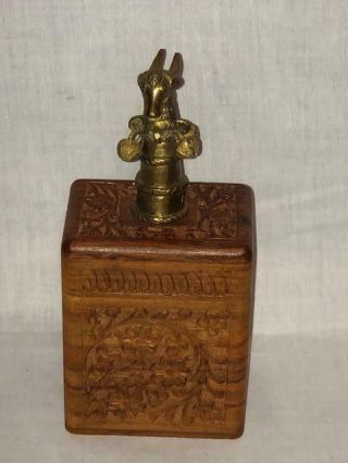 Vintage Carved Wooden & Brass Egyptian Ram Goat Pagan God Playing Cards Box Look