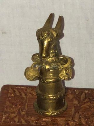 Vintage Carved Wooden & Brass Egyptian Ram Goat Pagan God Playing Cards Box LOOK 2