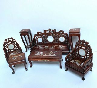 1:12 Vintage Dollhouse Miniature Furniture Wooden Oriental Set Inlaid Pearl