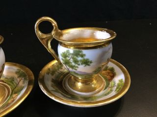 Pair FRENCH IMPERIAL 19thC Antique Vieux Old Paris Porcelain Cups Saucers GILDED 3