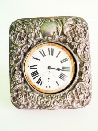 Rare Antique Sterling Silver Repousse Large Cased Travel Swiss Pocket Watch