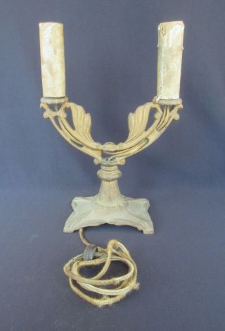 Antique Cast Iron Two Arm Art Deco Table Lamp For Restoration Or Parts Fx270