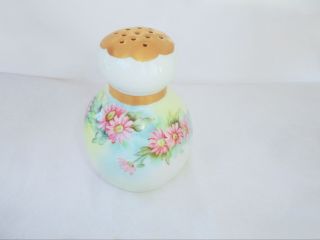 Hand Painted Porcelain Powder Muffineer Shaker With Pink Daisies,  4 3/4 " Tall