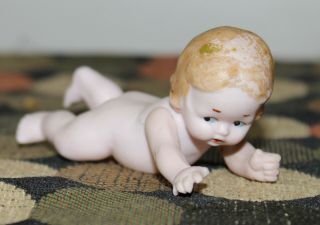 Rare Antique All Bisque Miniature Crawling Baby Doll Jointed Arms