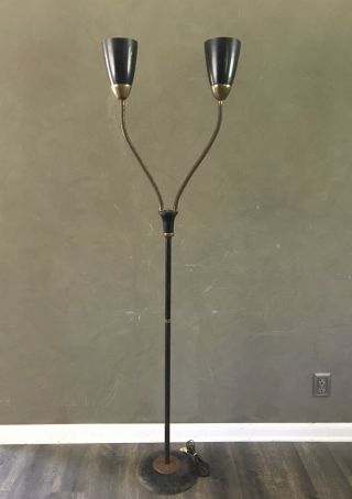 Vintage Mid Century Gerald Thurston For Lightolier Double Gooseneck Floor Lamp