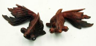 Vintage 2 Chinese Telescope Eye Goldfish Hand Carved Wooden Fish Figures