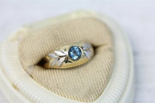 Vintage 14k Yellow White Gold Blue Topaz Solitaire Ring Retro Pretty Luxury 9