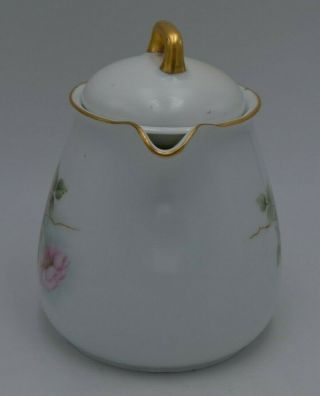 Antique Bavarian Porcelain Creamer White with Roses Gold Trim 2